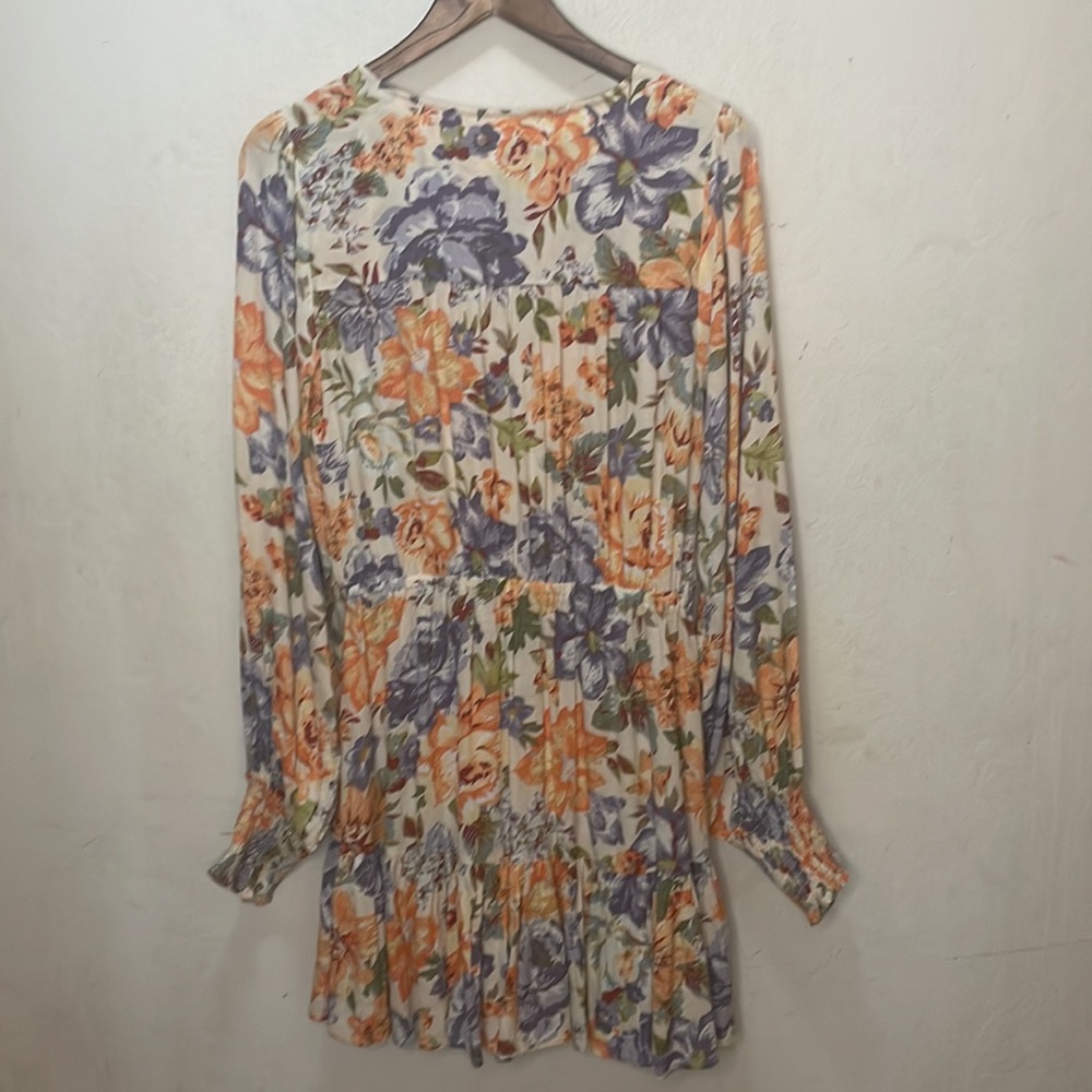 Kivari Cream Floral Mini Dress with Orange & Purple Blooms - Picture 6 of 11